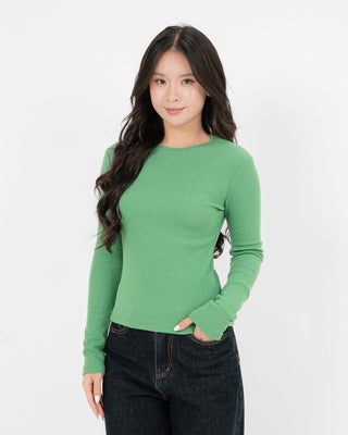 Áo Thun Tăm Nữ Dài Tay Co Giãn Cổ Tròn