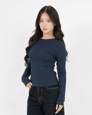 Áo Thun Tăm Nữ Dài Tay Co Giãn Cổ Tròn