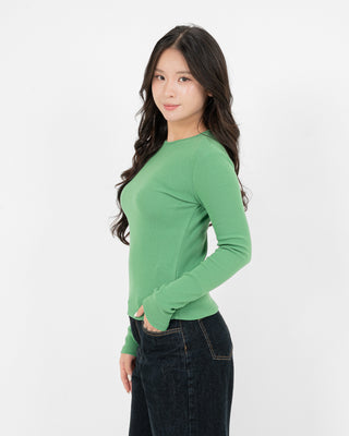 Áo Thun Tăm Nữ Dài Tay Co Giãn Cổ Tròn