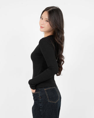 Áo Thun Tăm Nữ Dài Tay Co Giãn Cổ Tròn