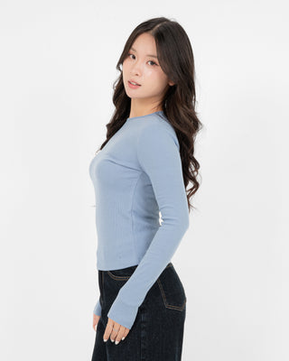 Áo Thun Tăm Nữ Dài Tay Co Giãn Cổ Tròn