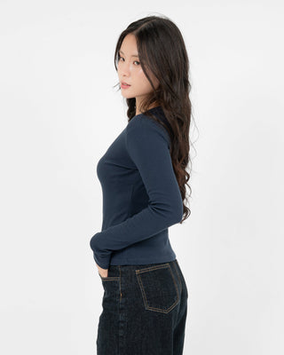 Áo Thun Tăm Nữ Dài Tay Co Giãn Cổ Tròn