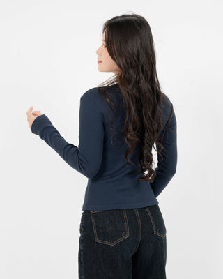 Áo Thun Tăm Nữ Dài Tay Co Giãn Cổ Tròn