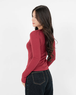 Áo Thun Tăm Nữ Dài Tay Co Giãn Cổ Tròn