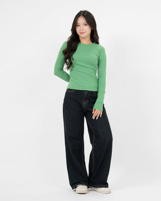 Áo Thun Tăm Nữ Dài Tay Co Giãn Cổ Tròn