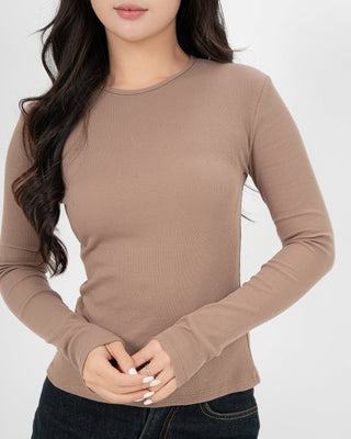 Áo Thun Tăm Nữ Dài Tay Co Giãn Cổ Tròn