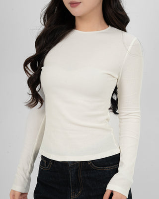 Áo Thun Tăm Nữ Dài Tay Co Giãn Cổ Tròn