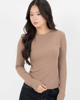 Áo Thun Tăm Nữ Dài Tay Co Giãn Cổ Tròn