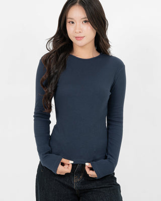 Áo Thun Tăm Nữ Dài Tay Co Giãn Cổ Tròn